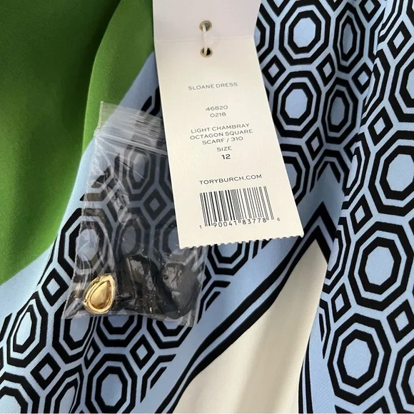 Tory Burch Green, White and Blue Scarf-Print Asymmetrical Maxi Dress - Picture 6 of 11